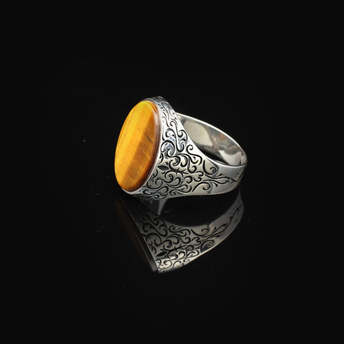 Handmade Vintage Tiger Eye Ring for Men - Oval Gemstone in Polished 925 Sterling Silver