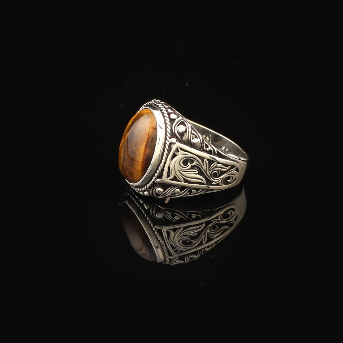 Tiger Eye Ring Pinky Ring Ottoman Vintage 925 Sterling Silver Promise Engagement Gemstone Ring Gift for Husband