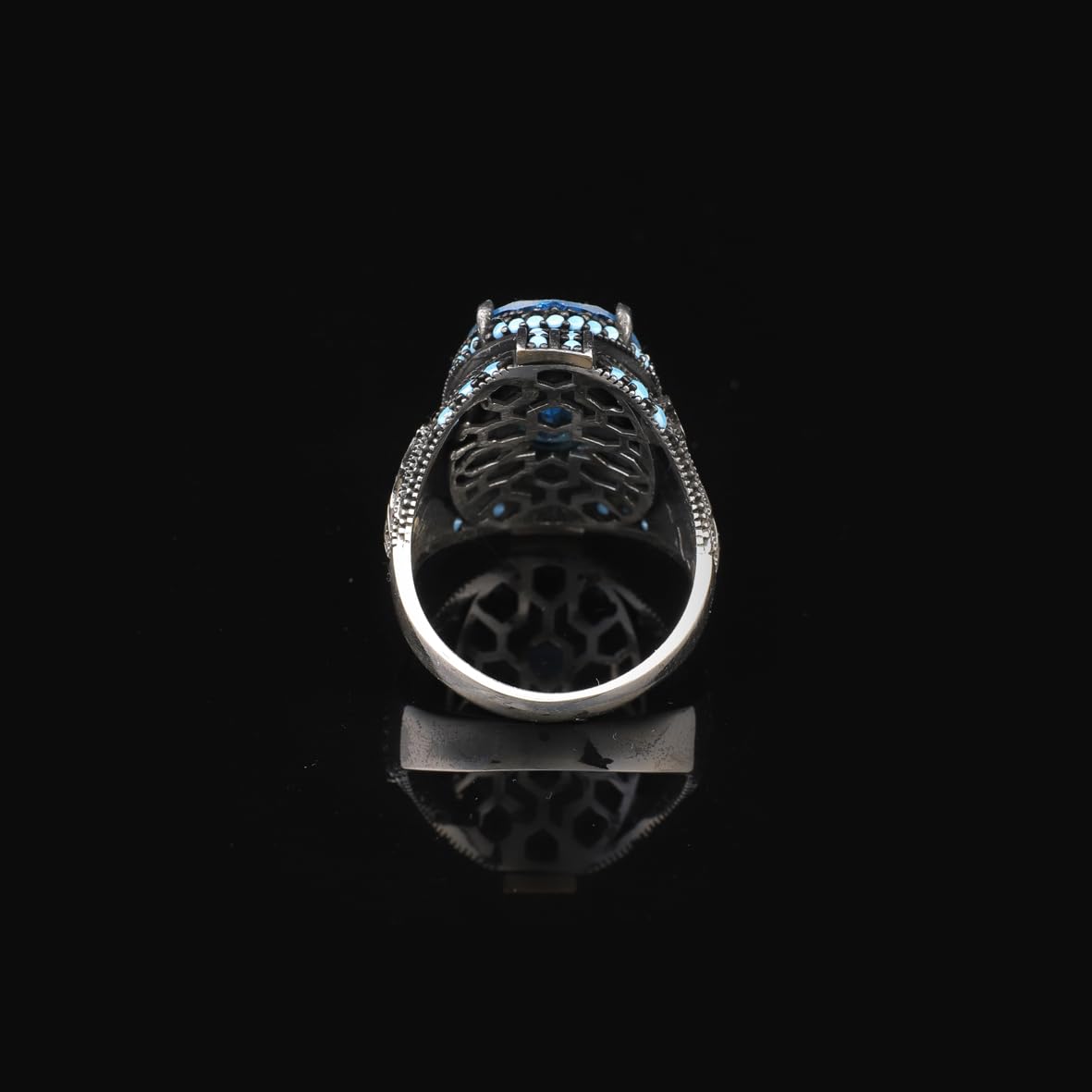 Aquamarine Stone Custom Animal Eagle Ring for Men - Handmade 925 Sterling Silver Jewelry