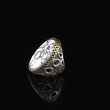 Men's White Turquoise Oval Gemstone Ring - Handmade Ottoman Style Large Sterling Silver Ring with Silver Polishing Cloth Gift — image 5