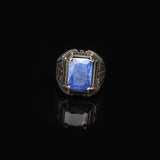 Handmade Sapphire Ottoman Ring with Micro Onyx Stone – Sterling Silver Vintage Mens Gemstone Ring – Engagement Rings for Men with Custom Engraving & Gift Silver Polishing Cloth — image 3