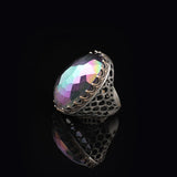 Mystic Topaz Ring - Oval Stone Large Gemstone Ring Men Vintage Ottoman Handmade 925 Sterling Silver Rings with Silver Polishing Cloth Gift — image 5