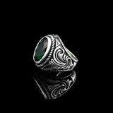 Mens Emerald Ring – Oval Ottoman Style Sterling Silver Gemstone Ring — image 5