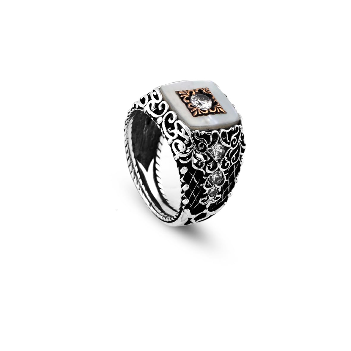 Vintage Mother of Pearl Signet Ring - Sterling Silver Pinky Ring for Men
