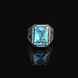 Vintage Aquamarine Eagle Signet Ring for Men – Handmade Sterling Silver Gemstone Engagement Ring with Custom Engraving & Gift Silver Polishing Cloth — image 3