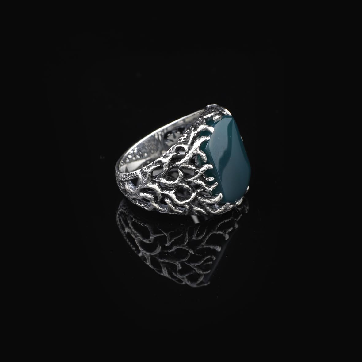Handmade Jade Ring for Men - 925 Sterling Silver Gemstone Men's Jewelry with Ring and Silver Polishing Cloth Gift