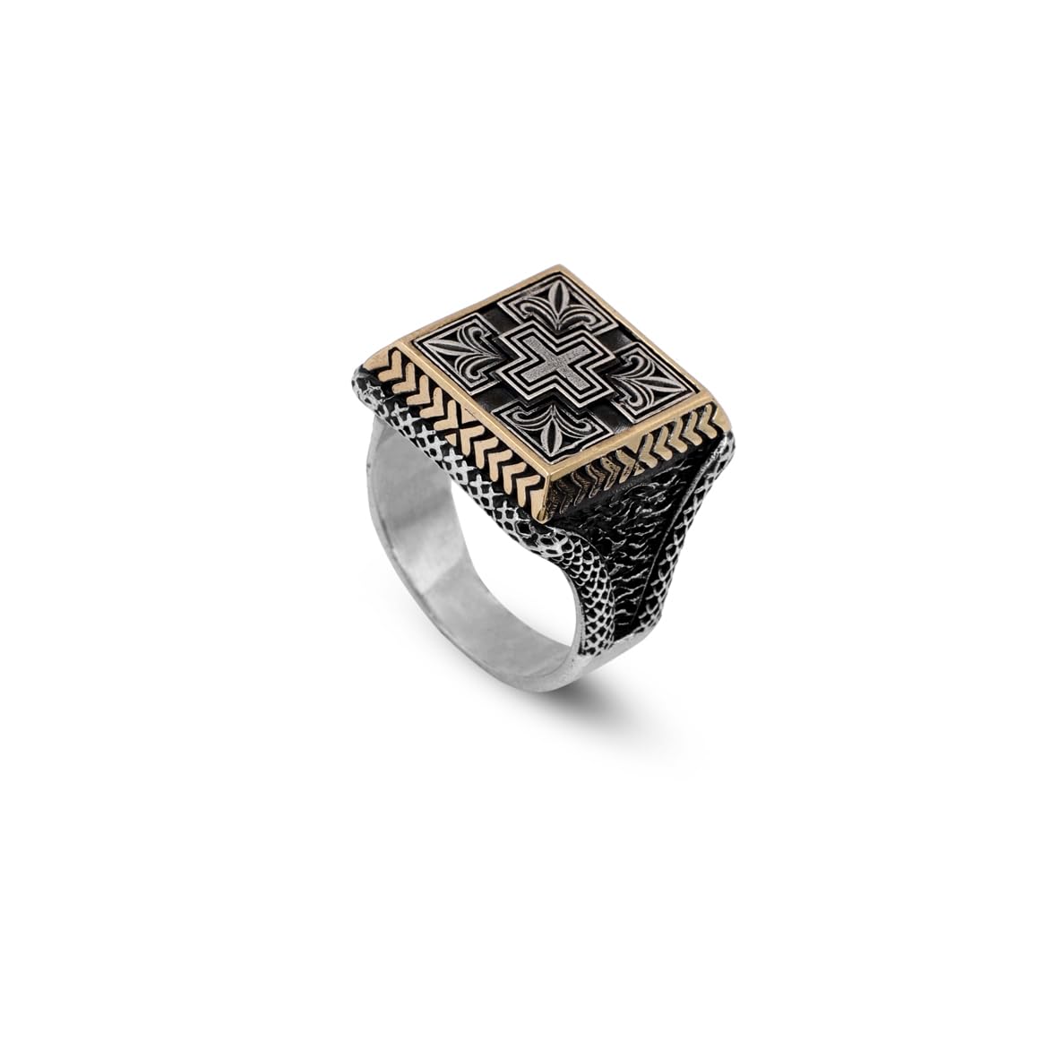 Men's 925 Sterling Silver Cross Signet Ring - Christian Vintage Statement Ring - Polished Handmade Engagement Ring with Custom Engraving - Silver Polishing Cloth Gift Included
