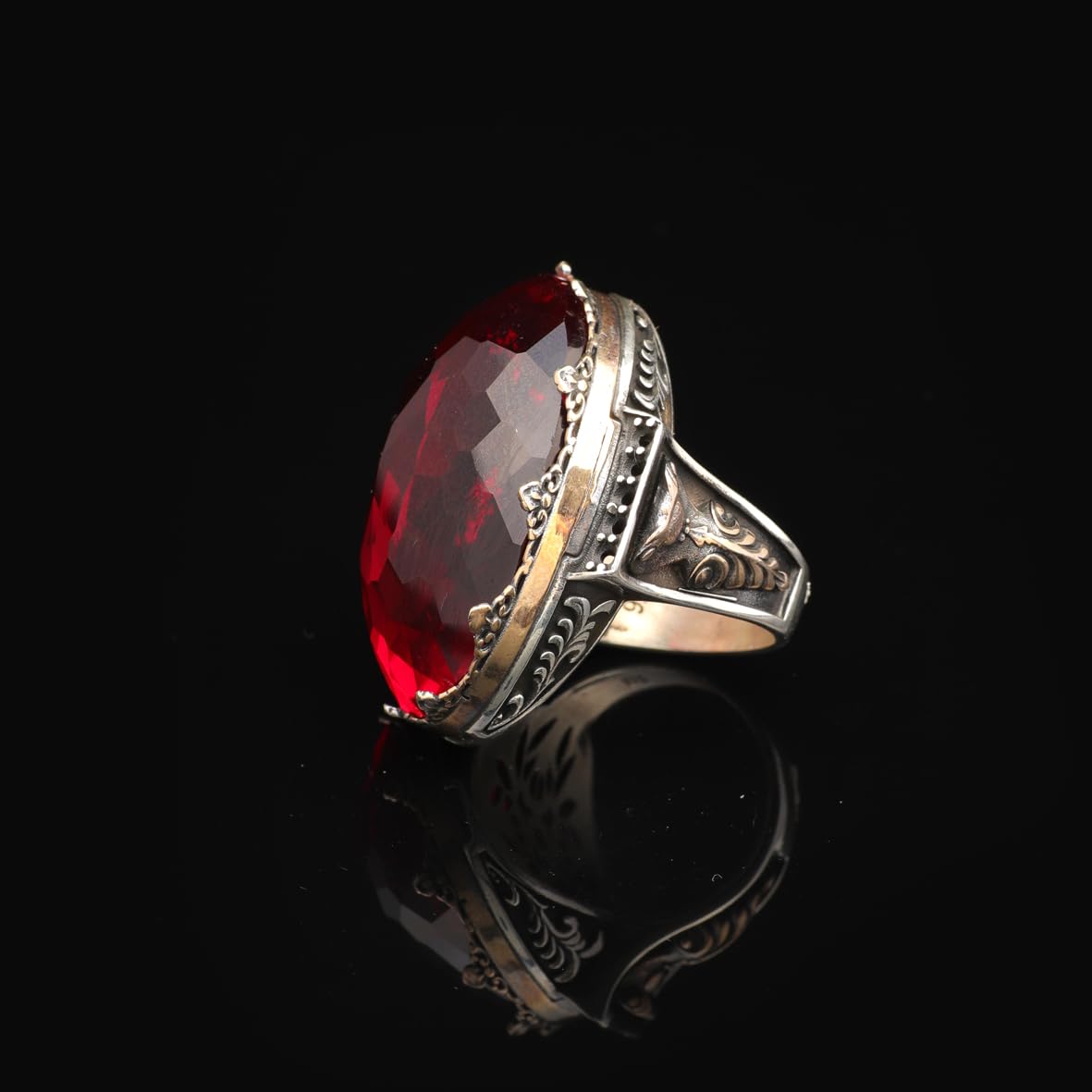 925 Sterling Silver Men's Garnet Ring