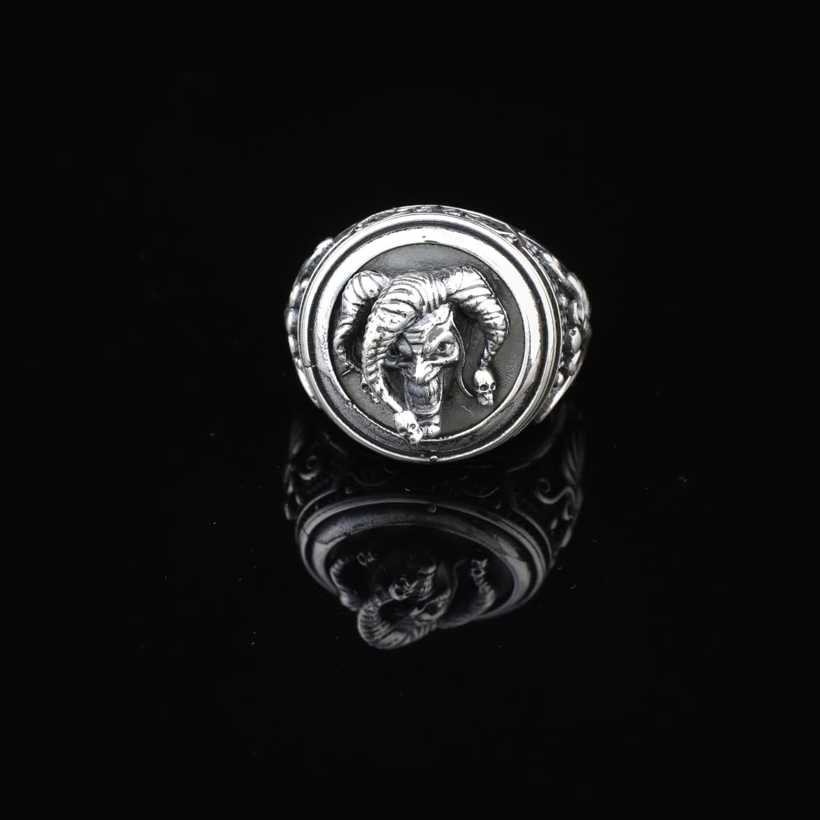 Handmade 925 Sterling Silver Clown Skull Ring - Men's Oxidized Jewelry with Silver Polishing Cloth Gift - Biker Ring