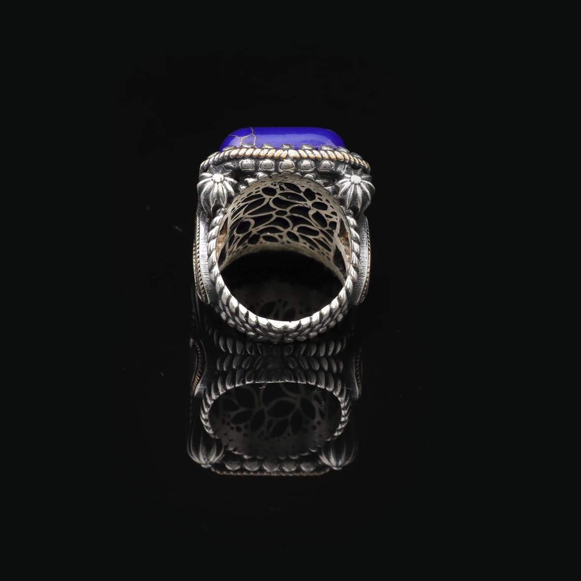 Lapis Lazuli Ring for Men - Handmade Ottoman Style Gemstone Ring with 925 Sterling Silver and Silver Polishing Cloth Gift
