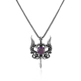 Amethyst Dragon Sword Necklace - Sterling Silver Men's Pendant with Silver Chain — image 1