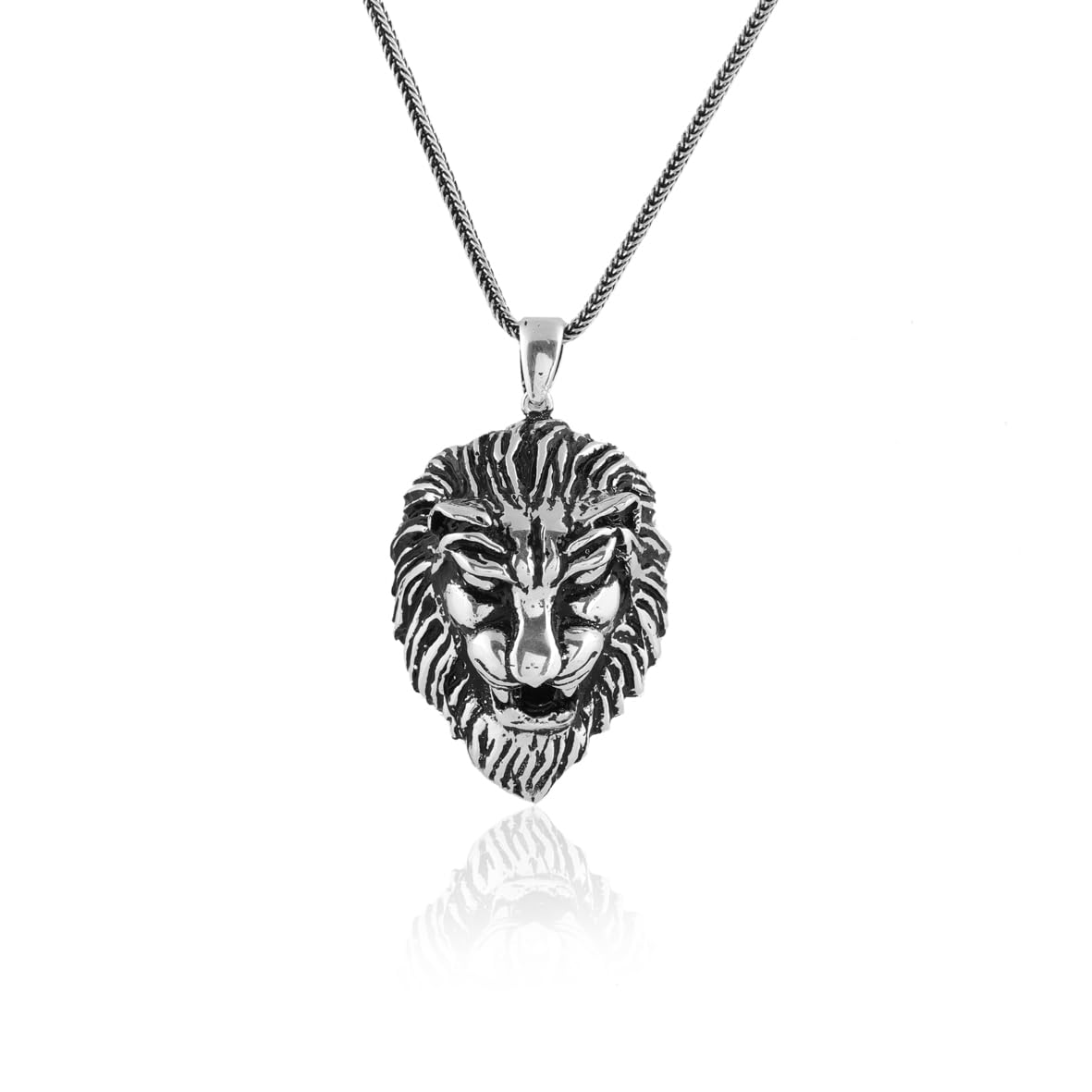 Men's Sterling Silver Chain with Exquisite Lion Pendant Necklace - Sterling Silver Animal Pendant on Stylish Men's Chain - Birthday Gifts