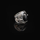 Handmade Onyx Gemstone Eagle Large Ring for Men Vintage 925 Sterling Silver — image 4
