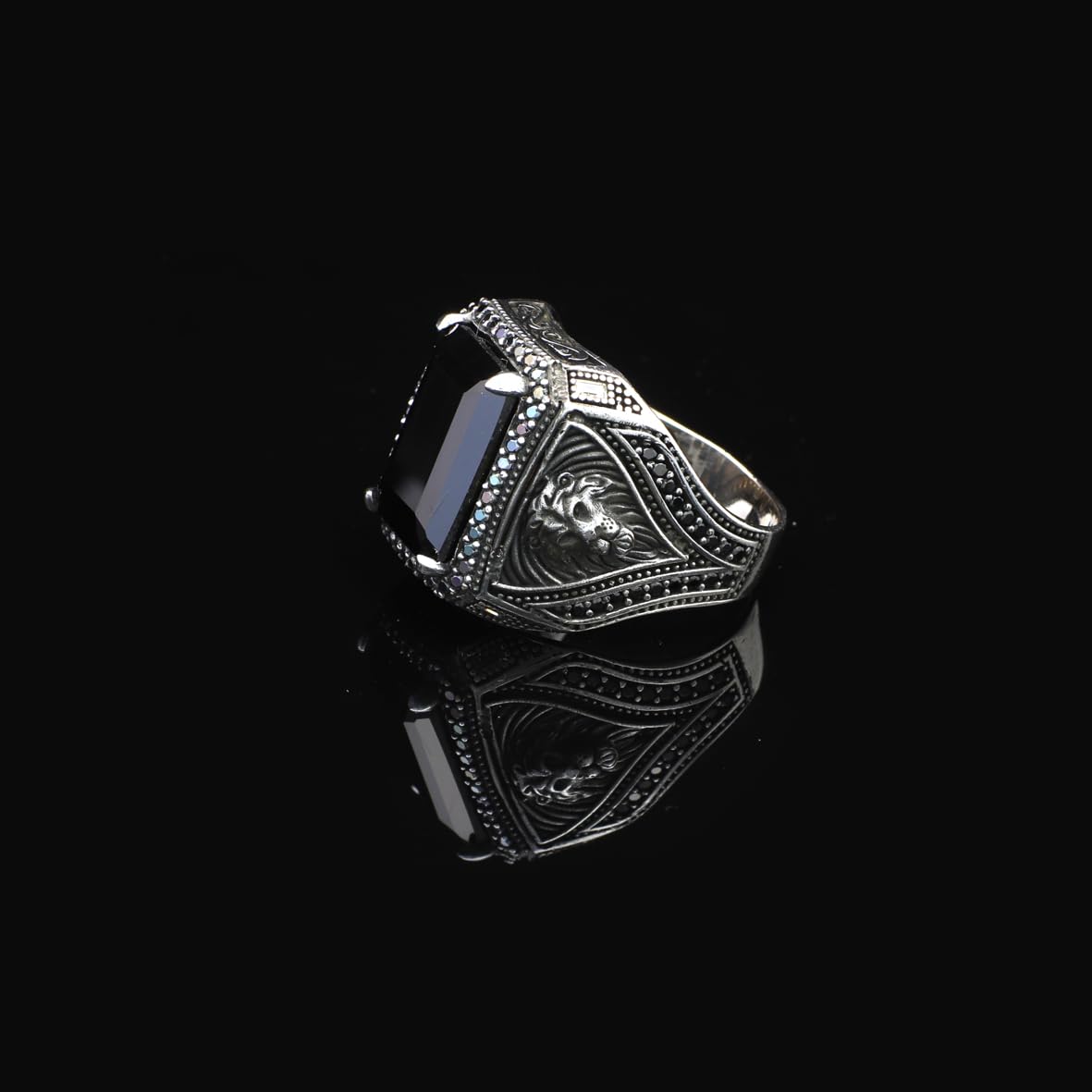 925 Sterling Silver Men's Black Onyx Lion Ring - "Black Onyx Lion Ring for Men - 925 Sterling Silver Black Onyx Gemstone - Birthday Gifts