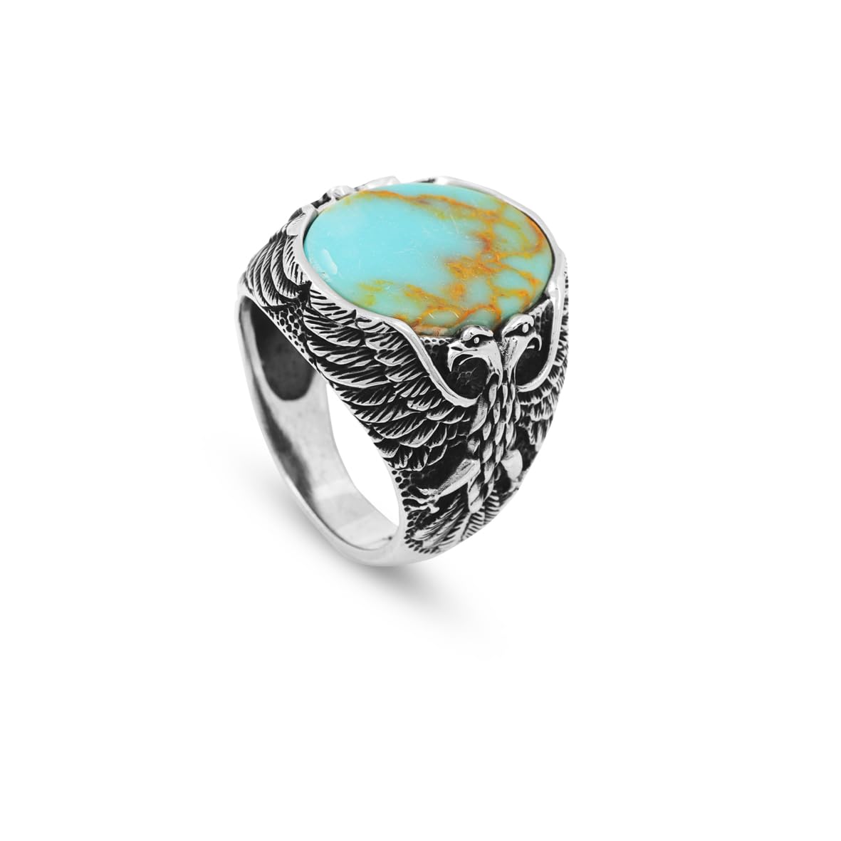 Mens Turquoise Eagle Ring Ottoman Vintage Ring Sterling Silver Ring Pinky Ring Promise Ring for Him Silver Signet Ring Gemstone