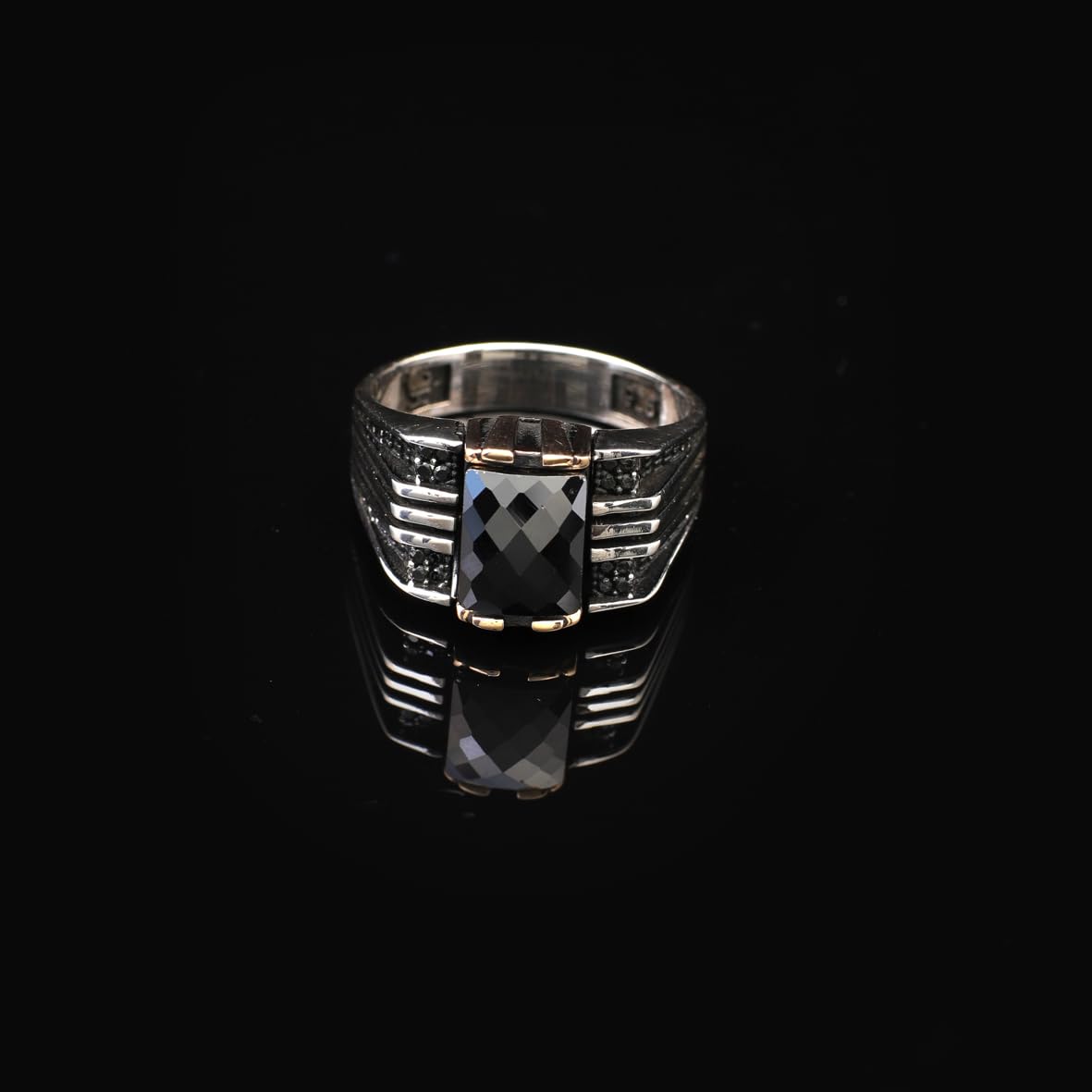 Handmade Onyx Gemstone Square Stone Pinky Ring for Men Vintage 925 Sterling Silver