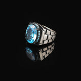 Aquamarine Ring for Men - Vintage Handmade Watch Band Gemstone Ring with Oval Stone — image 5