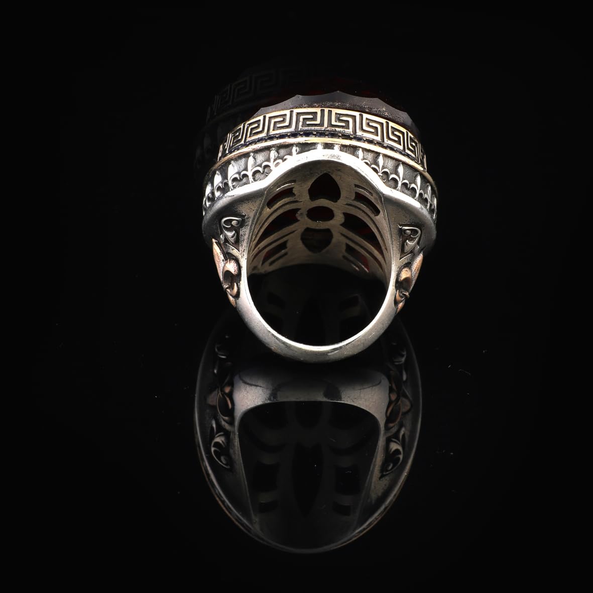 Iris Flower Model Garnet Ring - Chunky Sterling Silver Engagement Ring for Men