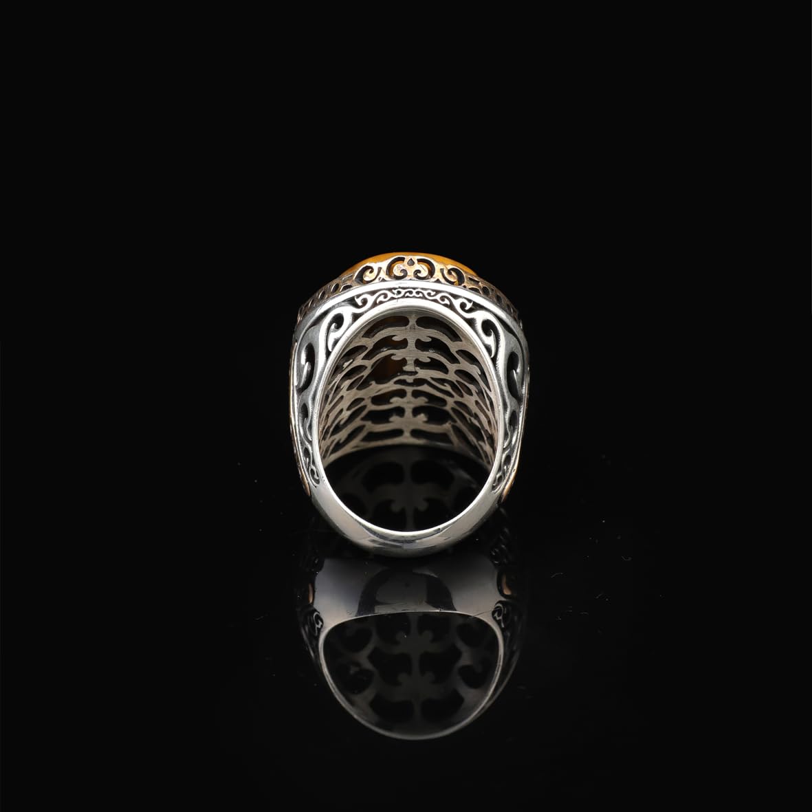 Men's Vintage Tiger Eye Ring - Handmade Oval Gemstone Ottoman Style Large 925 Sterling Silver Ring with Silver Polishing Cloth Gift