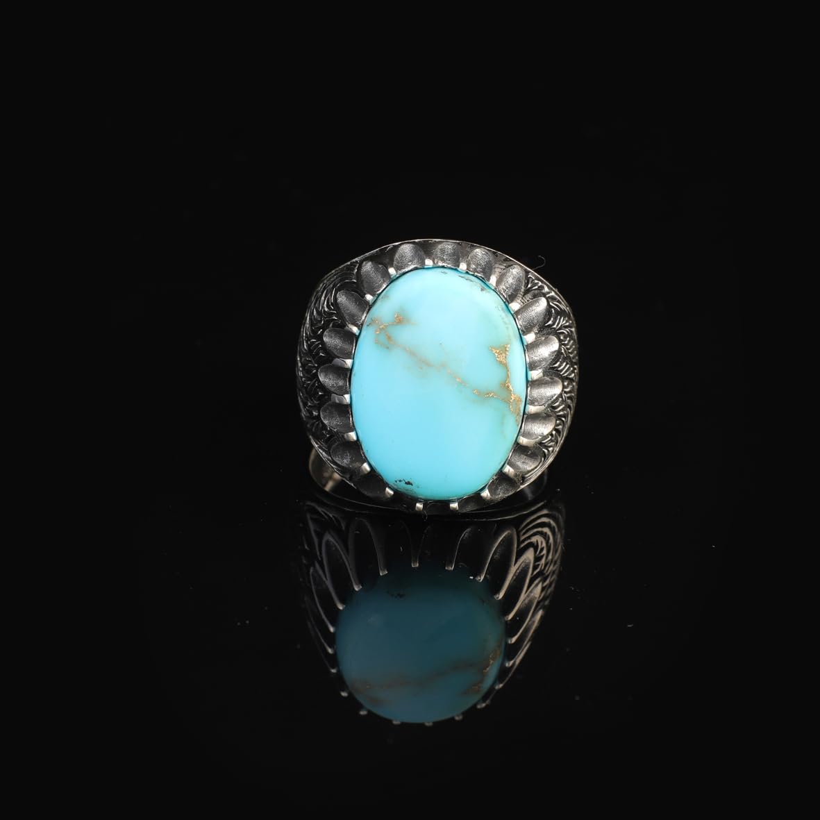 Mens Turquoise Signet Ring – Handmade Vintage Sterling Silver Gemstone Ring for Men with Custom Engraving – Engagement Ring + Gift Silver Polishing Cloth