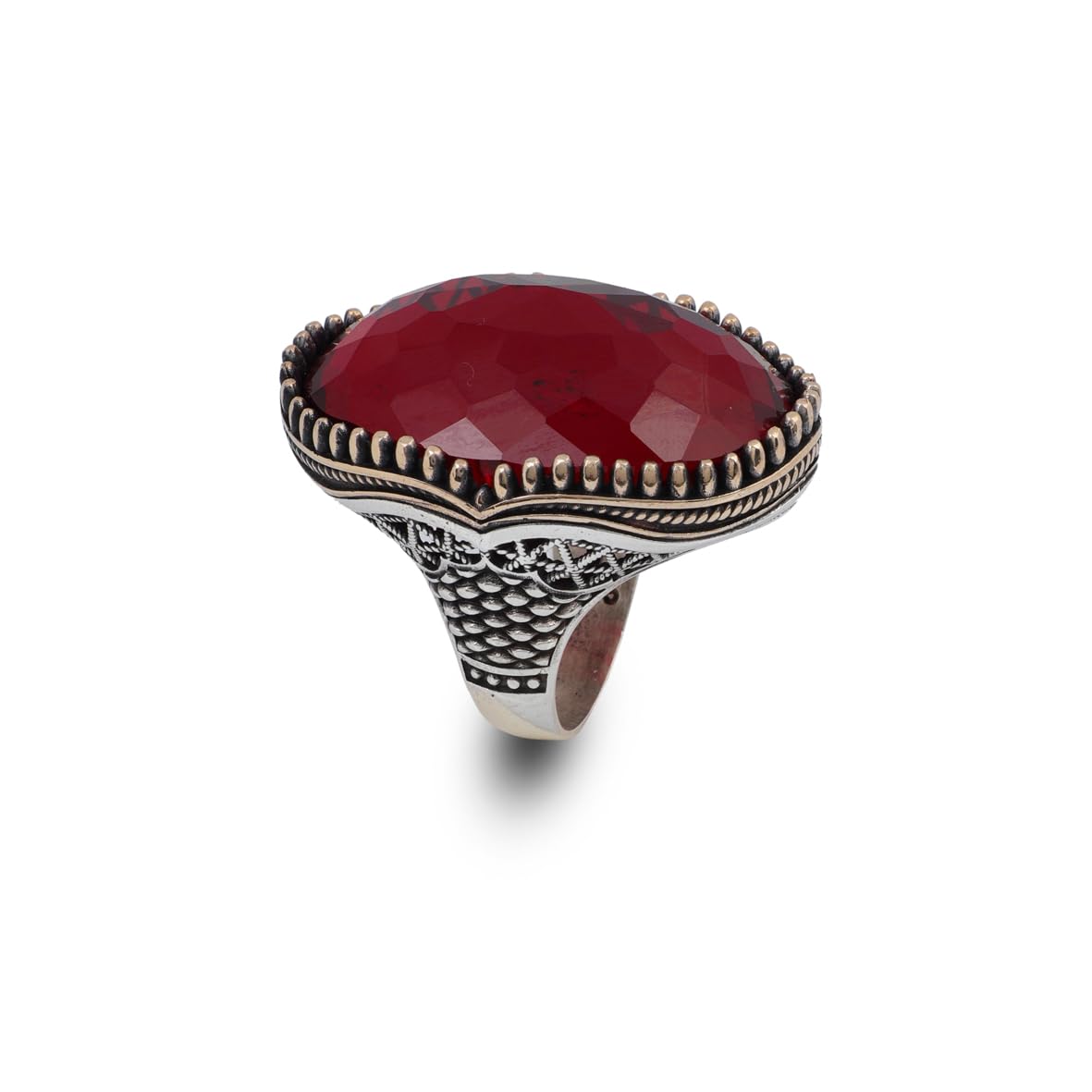 Men's 925 Sterling Silver Garnet Ring - Large Oval Vintage Stone