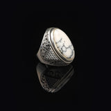 Mens White Turquoise Ring – Chunky Sterling Silver Ring with Micro Sapphire — image 3