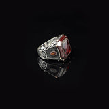 Vintage Garnet Ring for Men – Handmade 925 Sterling Silver Turkish Engagement Ring with Polished Finish – Men's Gemstone Ring with Silver Polishing Cloth Gift — image 4