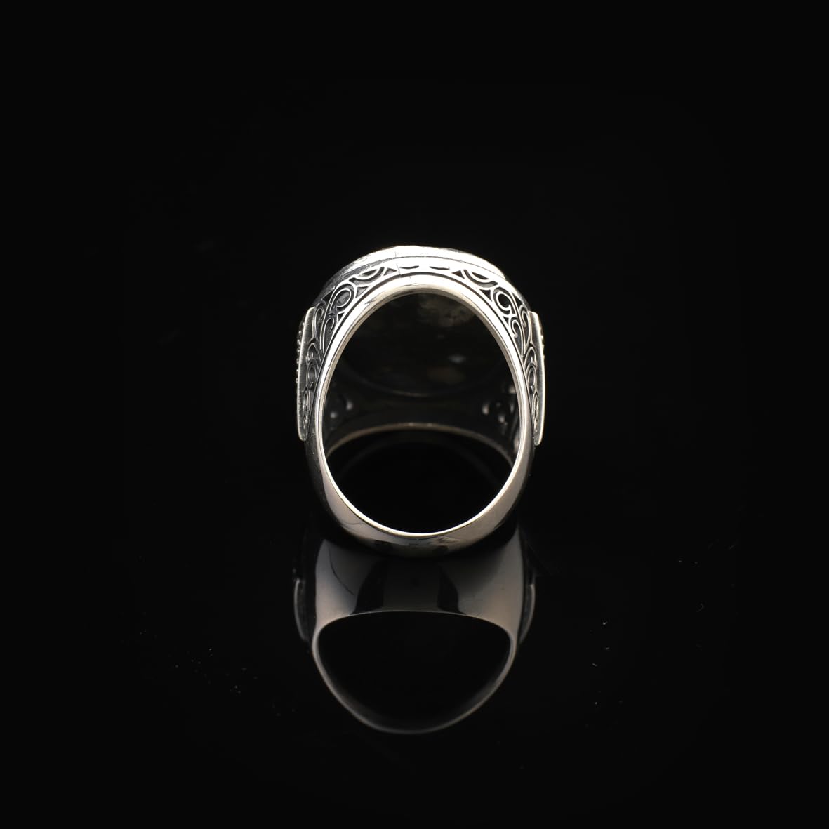 Mens Sterling Silver Turquoise Ring – Special Large Gemstone Ring with Chunky Ottoman Design