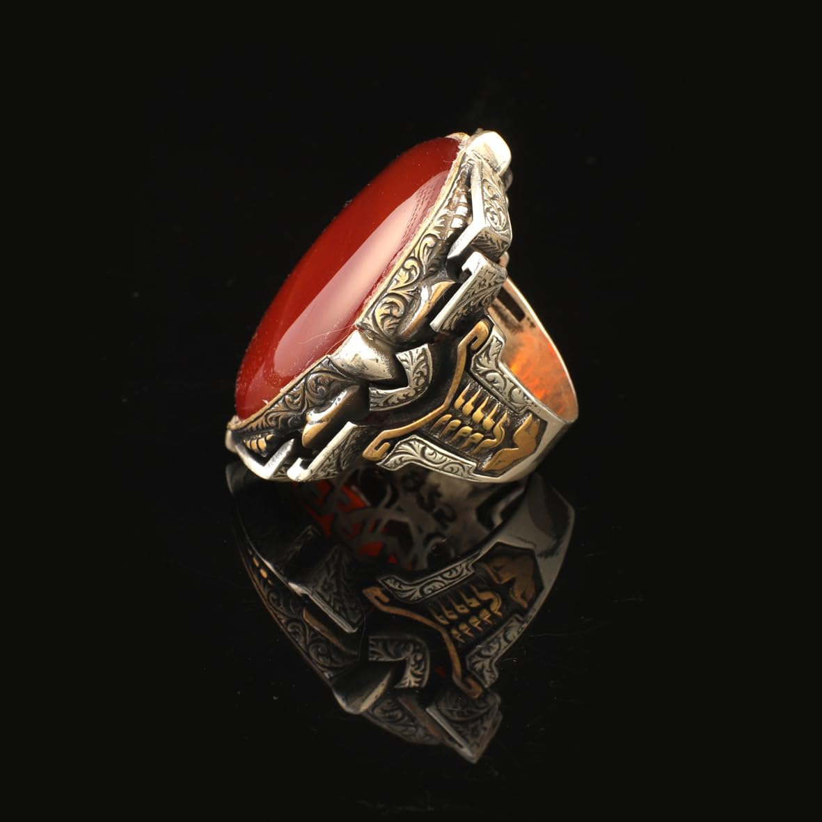 Carnelian Ring Large Statement Chunky Silver Whiskey Barrel Ottoman Vintage 925 Sterling Engagement Promise Gemstone Gift for Husband
