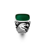 Men's Sterling Silver Eagle & Jade Ring – Vintage Signet Gemstone Ring — image 1