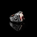 Garnet Gemstone Eagle Signet Ring – Vintage Men’s Sterling Silver Engagement Ring – Handmade Rings with Custom Engraving & Gift Silver Polishing Cloth — image 4