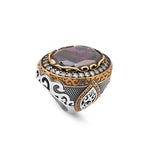 Amethyst Ring with Micro Sapphire Stone Ottoman Style Large Statement Ring Vintage Sterling Silver Chunky Silver Gemstone Ring — image 1