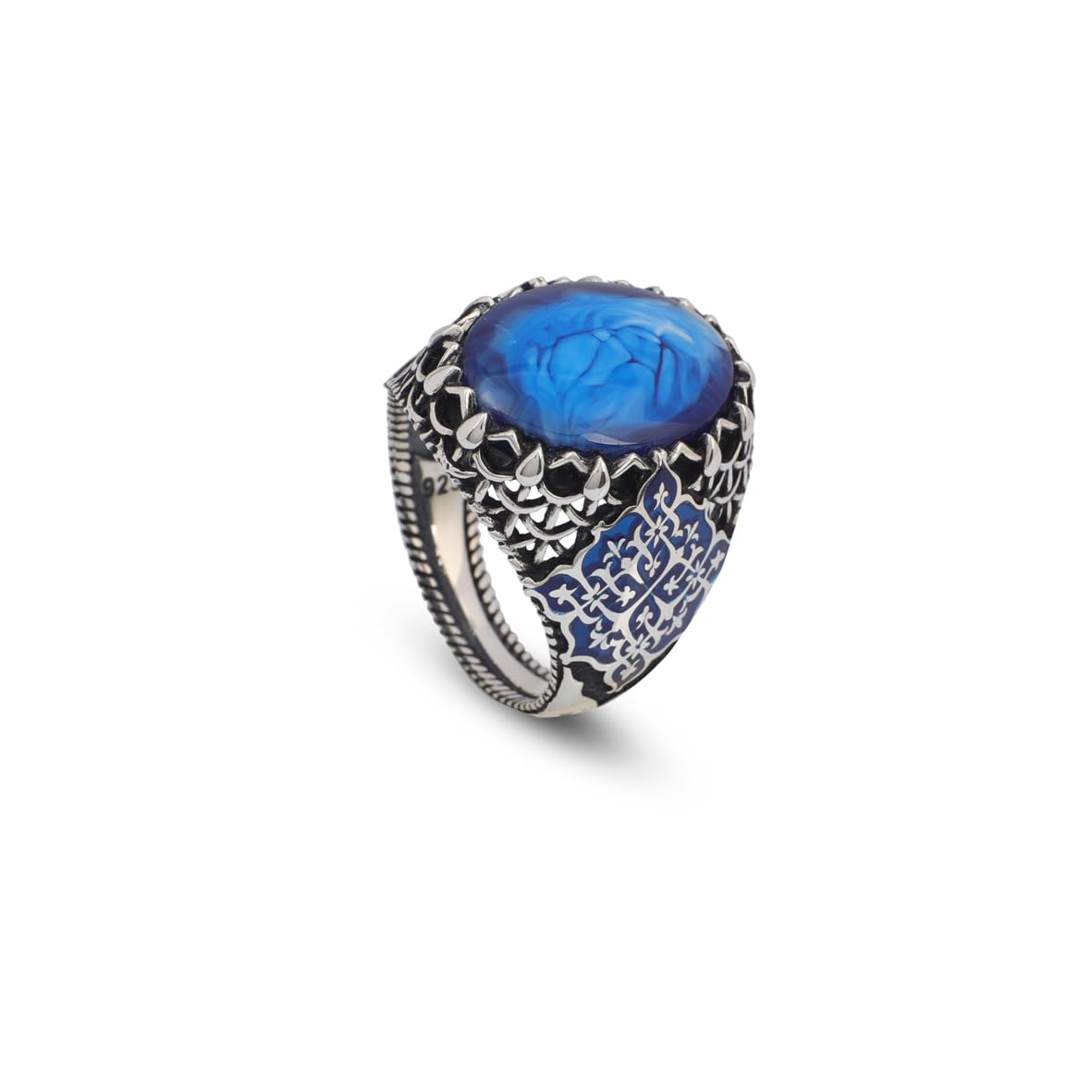 Genuine Turquoise Men's Ring - Vintage Oval Stone Gemstone Ring in 925 Sterling Silver
