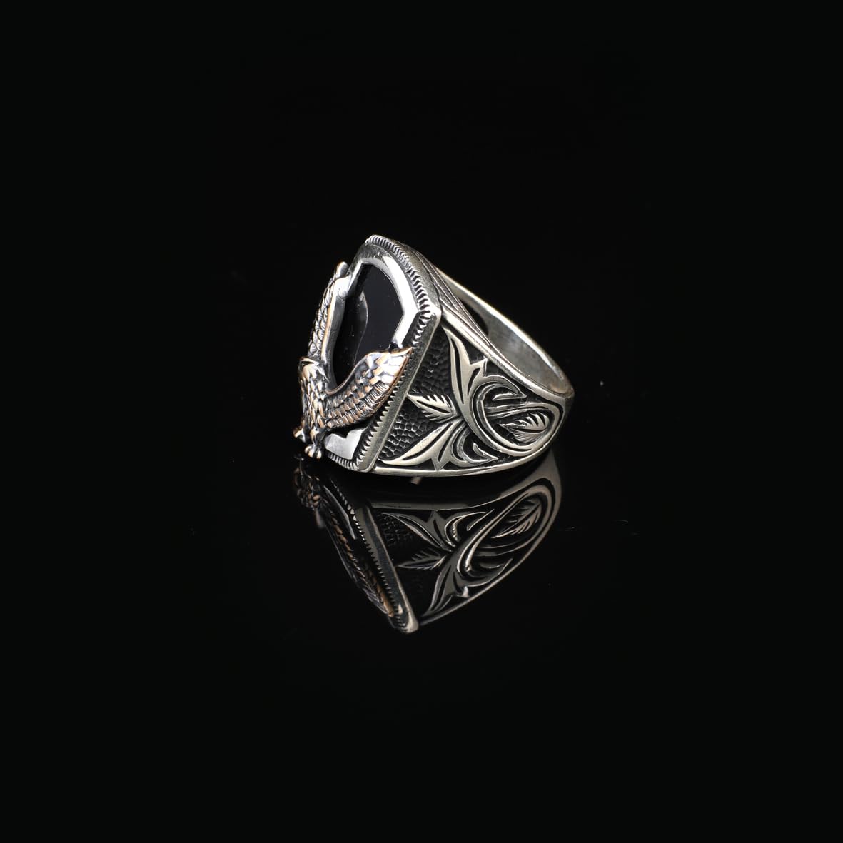 Handmade Onyx Gemstone Eagle Ring for Men Vintage 925 Sterling Silver