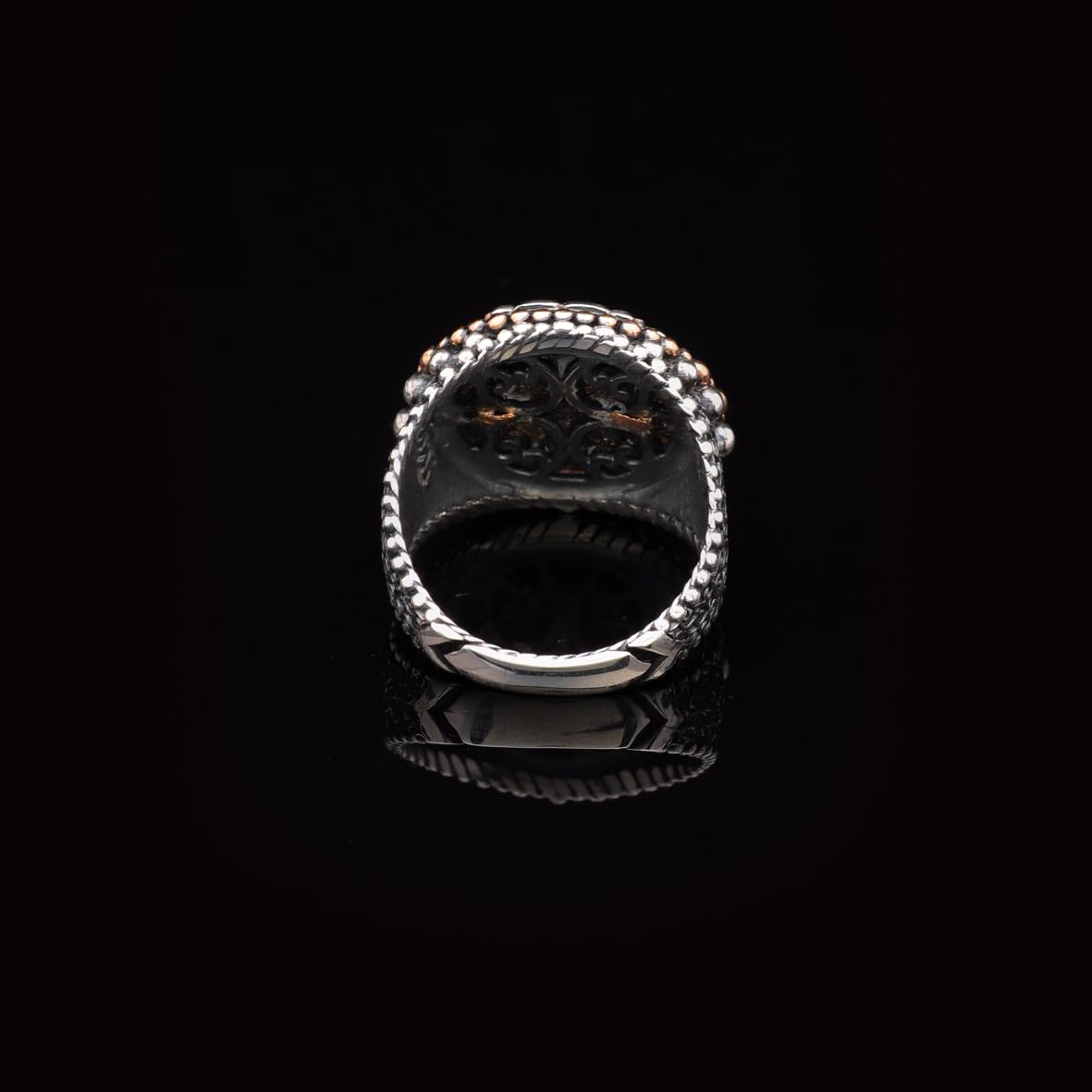 Vintage Embroidered Signet Ring with Blue Tiger Eye Gemstone - 925 Sterling Silver Men's Engagement Ring