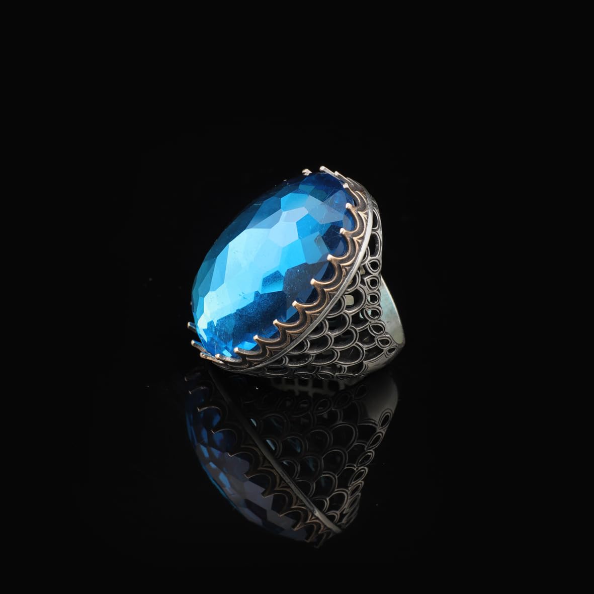 Aquamarine Ring - Large Gemstone Ring for Men