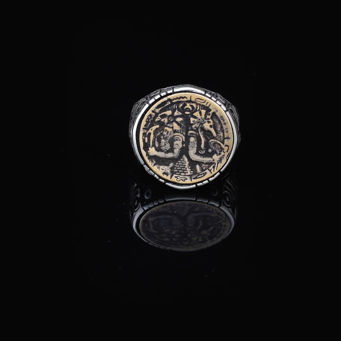 Handmade 925 Sterling Silver Custom Signet Ring with Egyptian Mythology Design - Men's Jewelry with Silver Polishing Cloth Gift