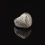 Vintage Shield Cross Signet Ring for Men - 925 Sterling Silver Christian Statement Ring - Polished Handmade Engagement Ring with Custom Engraving — image 4