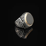 Handmade Black Onyx Signet Ring - Vintage Sterling Silver Pinky Ring for Men - Custom Engraving Available - Ottoman Style Jewelry - Perfect Engagement Ring — image 4