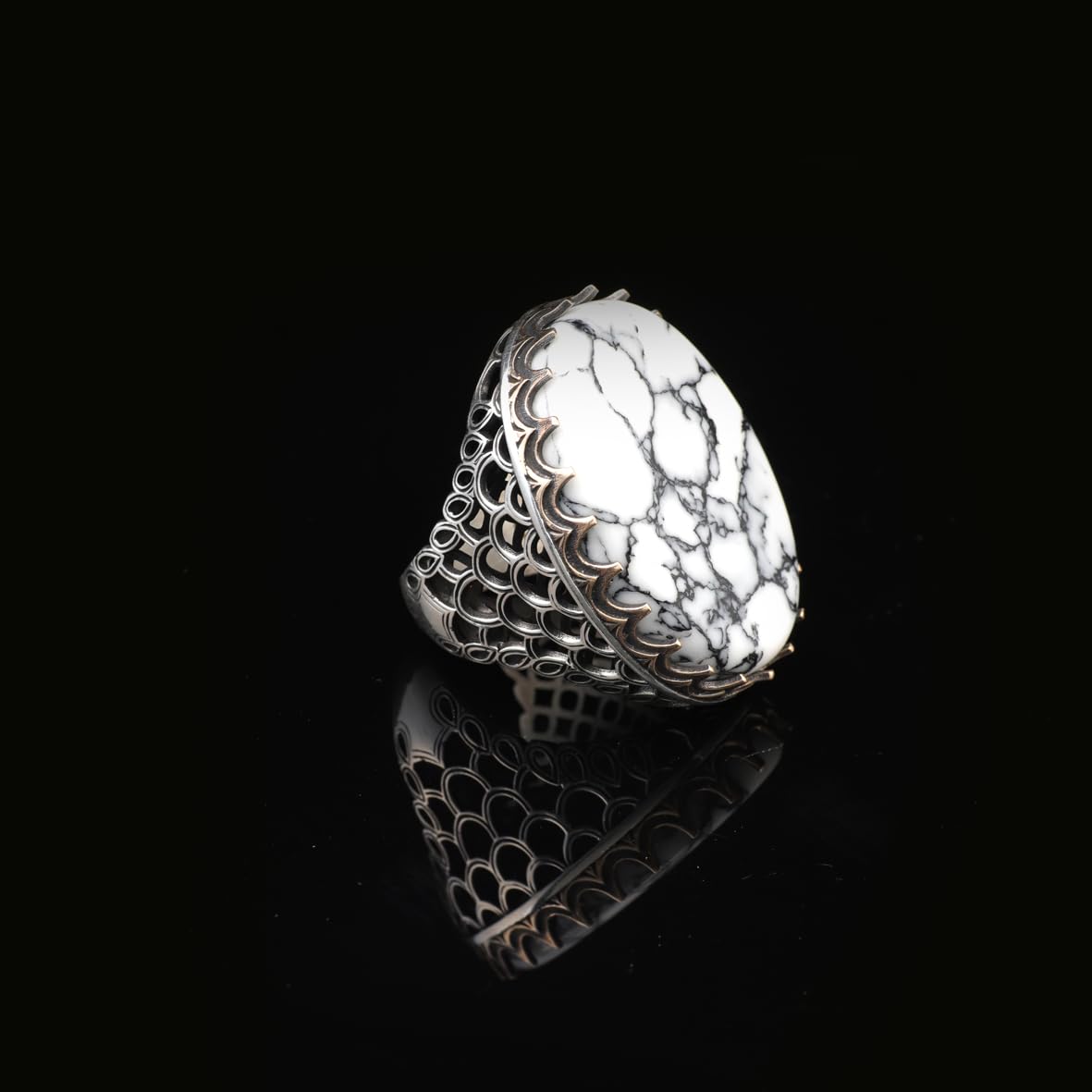 White Turquoise Oval Stone Ring - Large Gemstone Ring
