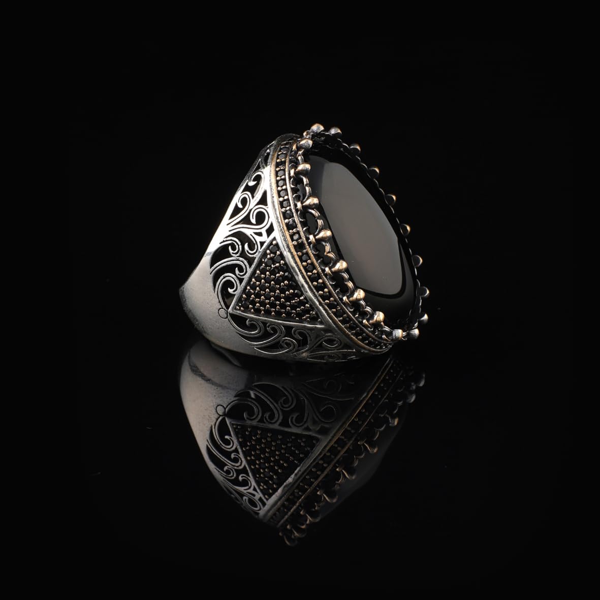 Black Onyx Ring - Chunky Silver Gemstone Engagement Ring for Men