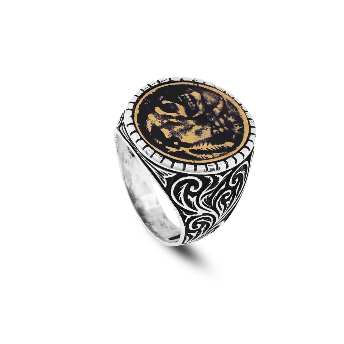 Handmade 925 Sterling Silver Custom Signet and Skull Ring - Men's Jewelry with Silver Polishing Cloth Gift