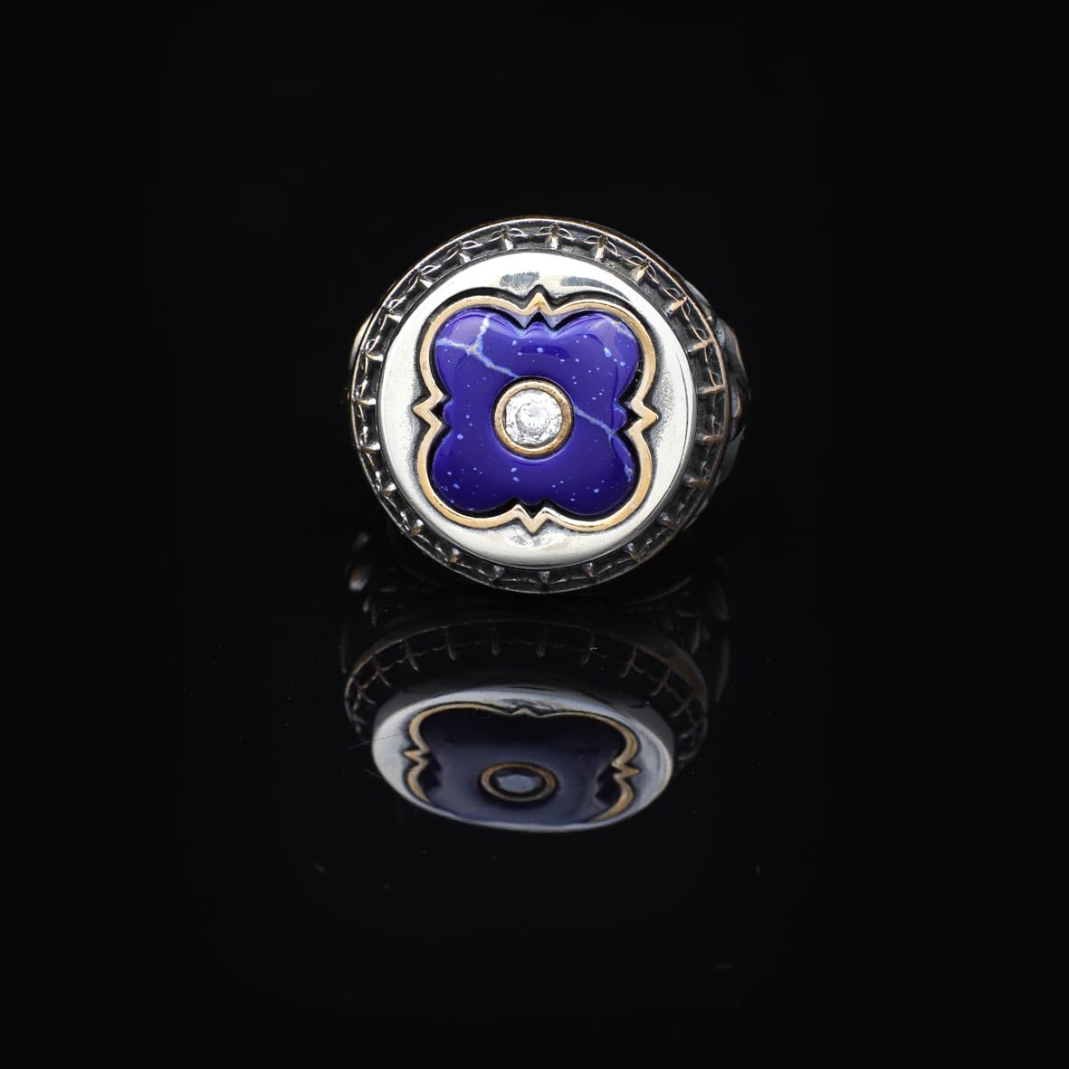 Lapis Lazuli Ring with Micro Sapphire: Vintage Handmade 925 Sterling Silver Men's Gemstone Ring with Silver Polishing Cloth Gift