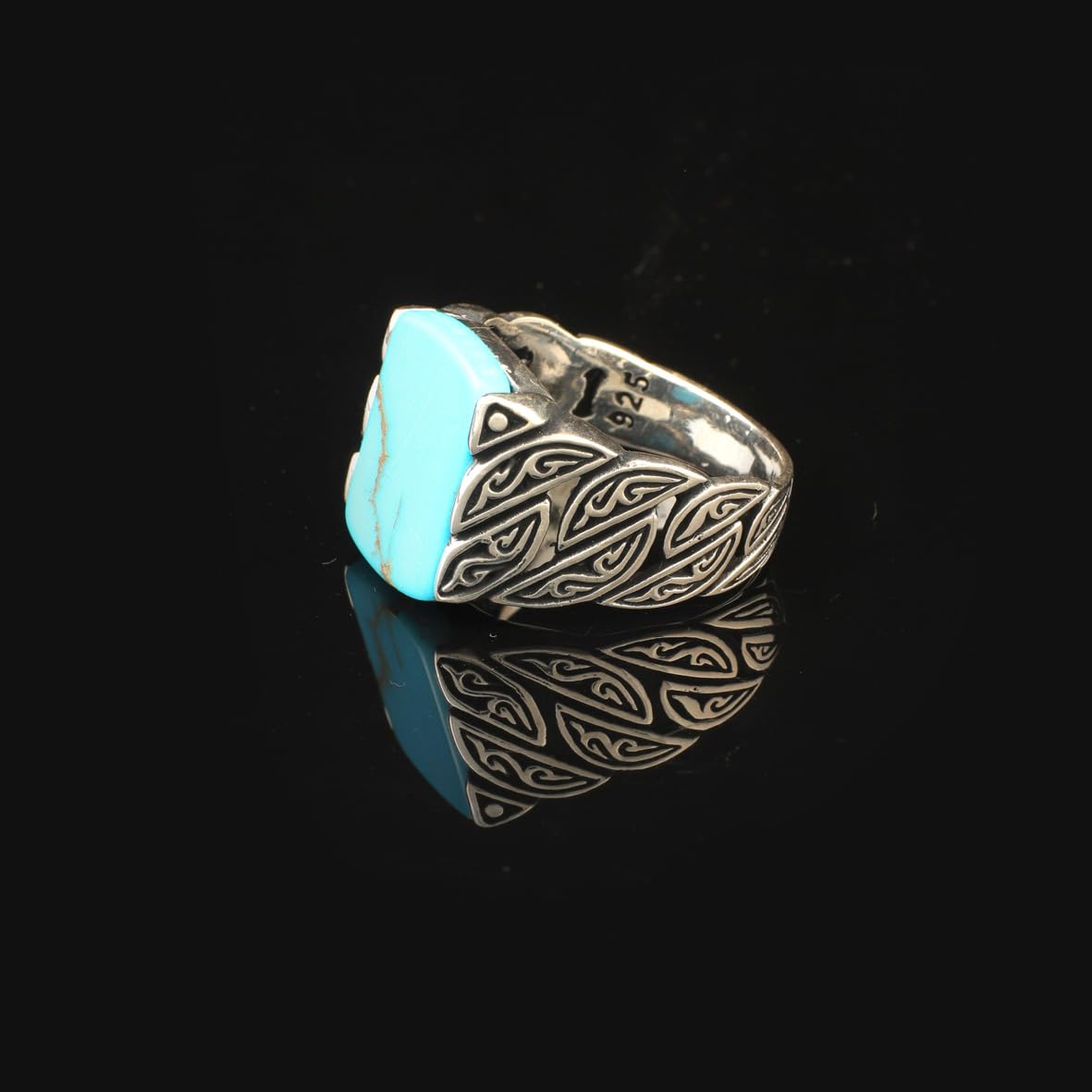Mens Turquoise Ring Ottoman Vintage Ring Sterling Silver Ring Pinky Ring Silver Signet Ring Gemstone Ring Ottoman Statement Ring Vintage Ring Gift for Him