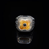 Vintage Handmade Squeeze Amber Ring with Micro Onyx Stone - Men's 925 Sterling Silver Gemstone Jewelry Gift Set with Silver Polishing Cloth — image 2