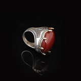 Handmade Carnelian Ring with Oval Gemstone - Large Ottoman Style Men's 925 Sterling Silver Gemstone Ring — image 4