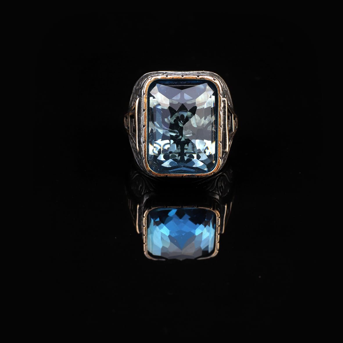 Vintage Handmade 925 Sterling Silver Men's Aquamarine Ring - 925 Sterling Silver Rings for Men - Handcrafted Ring for Men
