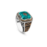 Vintage Handmade Malachite Ring with Ruby Stone — image 1