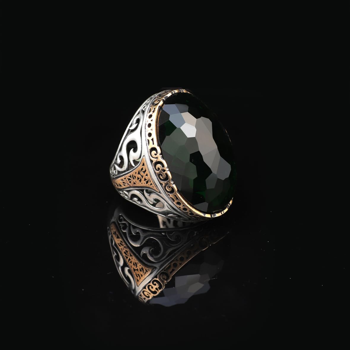Emerald Ring with Oval Stone - Handmade