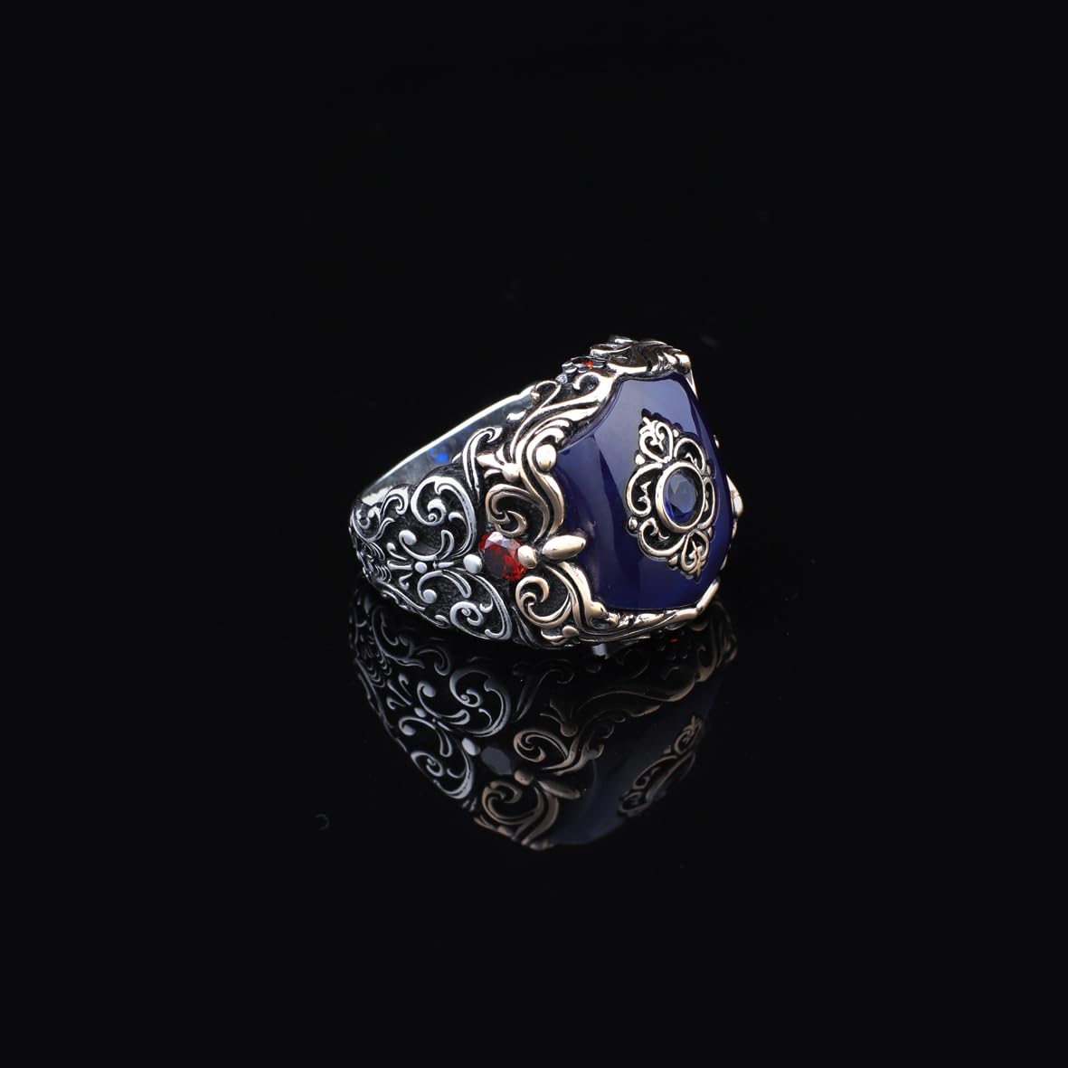 925 Sterling Silver Men's Ring - Handmade Ottoman Style Sapphire Gemstone Jewelry with Unique Design
